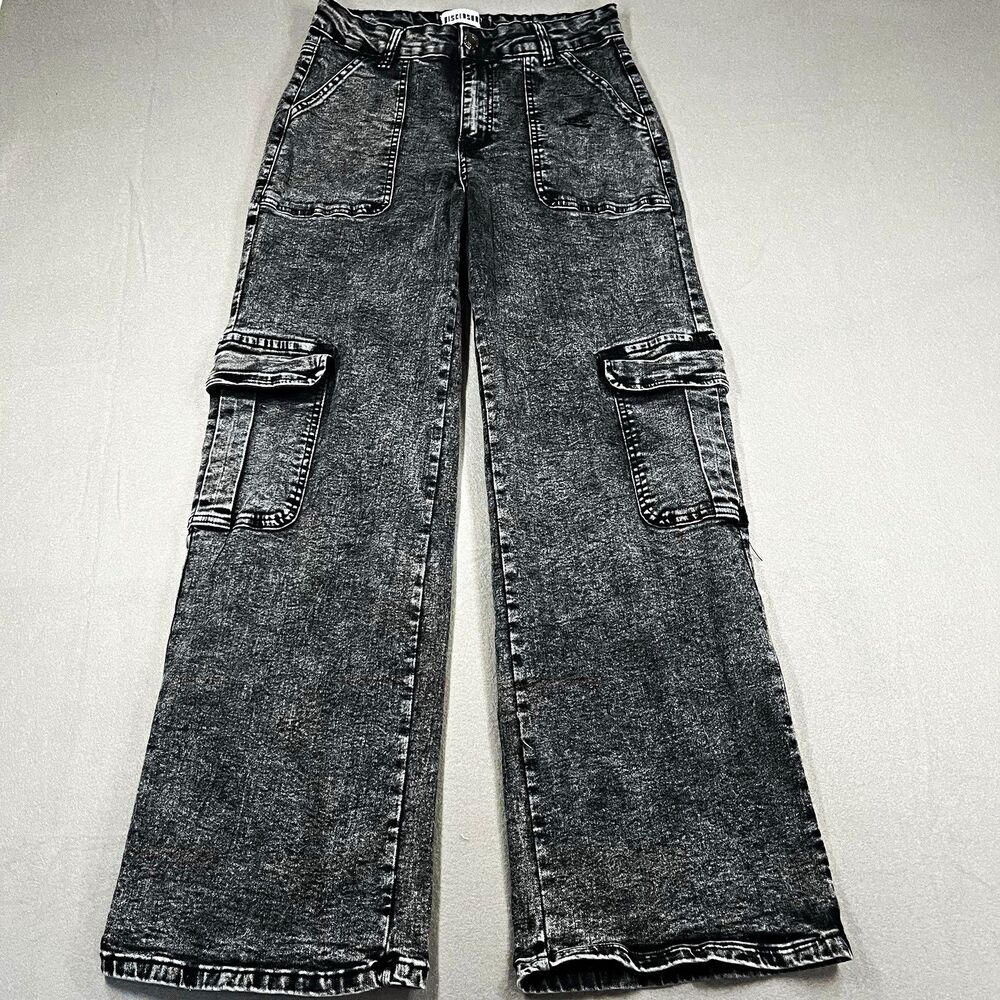 Disclosure womens gray acid wash wide-leg cargo jeans denim pockets solid